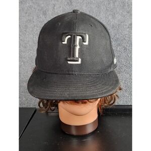 New Era Texas Rangers MLB Fitted Hat Baseball Cap Black Size 7 3/8 Sportswear‎